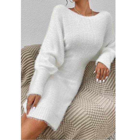White Oversized Sweater Dress - Picture 3 of 5